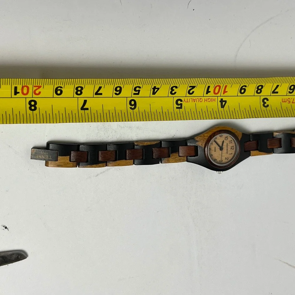 Tense Wood Watch Mens Multi Tone Wooden Link Bracelet Handcrafted Canada Non-Op